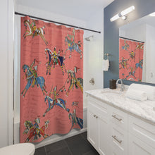 Load image into Gallery viewer, White Thunder Ledger Horse Shower Curtains - Coral