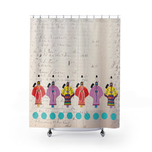 Load image into Gallery viewer, Shower Curtain - Beautiful Northern Traditional Dancers on Ledger Paper drawn by Angela Gillette