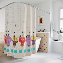 Load image into Gallery viewer, Shower Curtain - Beautiful Northern Traditional Dancers on Ledger Paper drawn by Angela Gillette