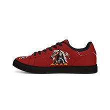 Load image into Gallery viewer, Women's Red Low-Top Leather Sneakers - Ledger Horse Design by Butch Thunderhawk
