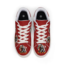 Load image into Gallery viewer, Women's Red Low-Top Leather Sneakers - Ledger Horse Design by Butch Thunderhawk