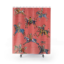 Load image into Gallery viewer, White Thunder Ledger Horse Shower Curtains - Coral
