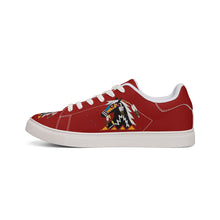 Load image into Gallery viewer, Women's Red Low-Top Leather Sneakers - Ledger Horse Design by Butch Thunderhawk
