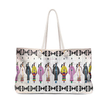 Load image into Gallery viewer, White Corn Wear Weekender Bag / Ladies Northern Traditional Dancers on Ledger Paper
