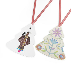 Traditional Dancer and Floral Ledger on Metal Ornament