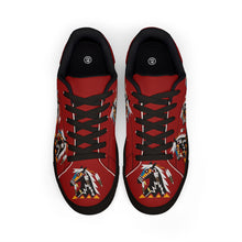 Load image into Gallery viewer, Women's Red Low-Top Leather Sneakers - Ledger Horse Design by Butch Thunderhawk
