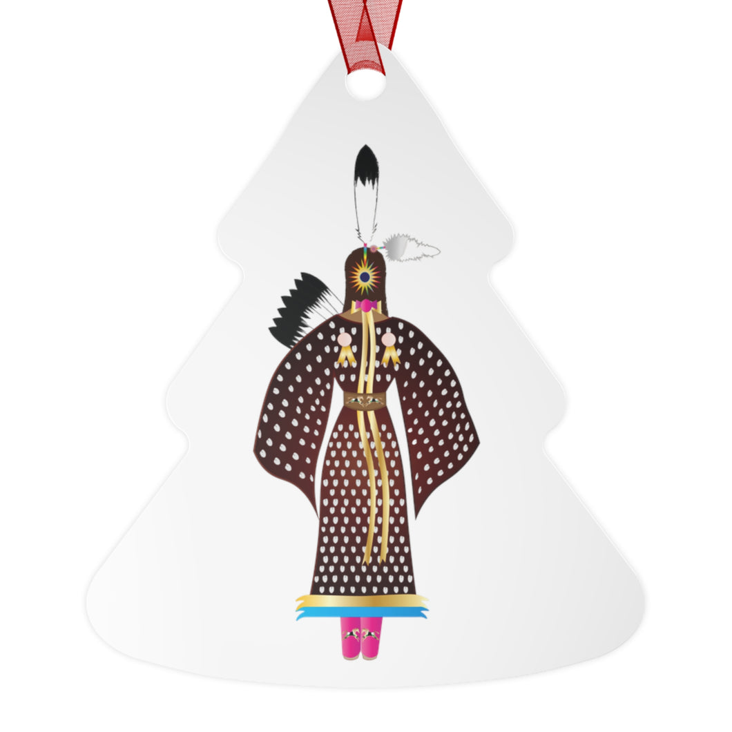 Traditional Dancer and Floral Ledger on Metal Ornament