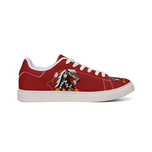 Load image into Gallery viewer, Women's Red Low-Top Leather Sneakers - Ledger Horse Design by Butch Thunderhawk
