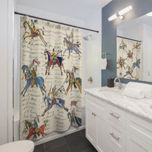 Load image into Gallery viewer, White Thunder Ledger Horses Shower Curtains - Natural
