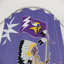 Load image into Gallery viewer, Vibrant Viking-Inspired Shower Curtain, Unique Bathroom Decor, Purple Viking Art, Tribal Design, Game Day Essentials
