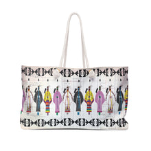 Load image into Gallery viewer, White Corn Wear Weekender Bag / Ladies Northern Traditional Dancers on Ledger Paper
