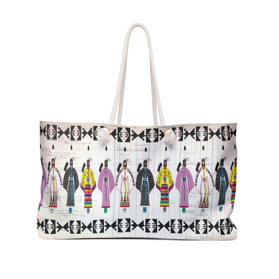 White Corn Wear Weekender Bag / Ladies Northern Traditional Dancers on Ledger Paper