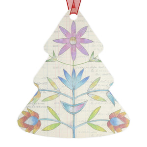 Traditional Dancer & Floral Ledger - Cultural Christmas Tree Decor metal ornament