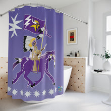 Load image into Gallery viewer, Vibrant Viking-Inspired Shower Curtain, Unique Bathroom Decor, Purple Viking Art, Tribal Design, Game Day Essentials
