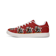 Load image into Gallery viewer, Women's Red Low-Top Leather Sneakers - Ledger Horse Design by Butch Thunderhawk
