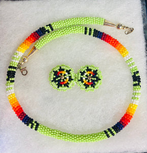 Beaded Lanyard Necklace with matching earrings